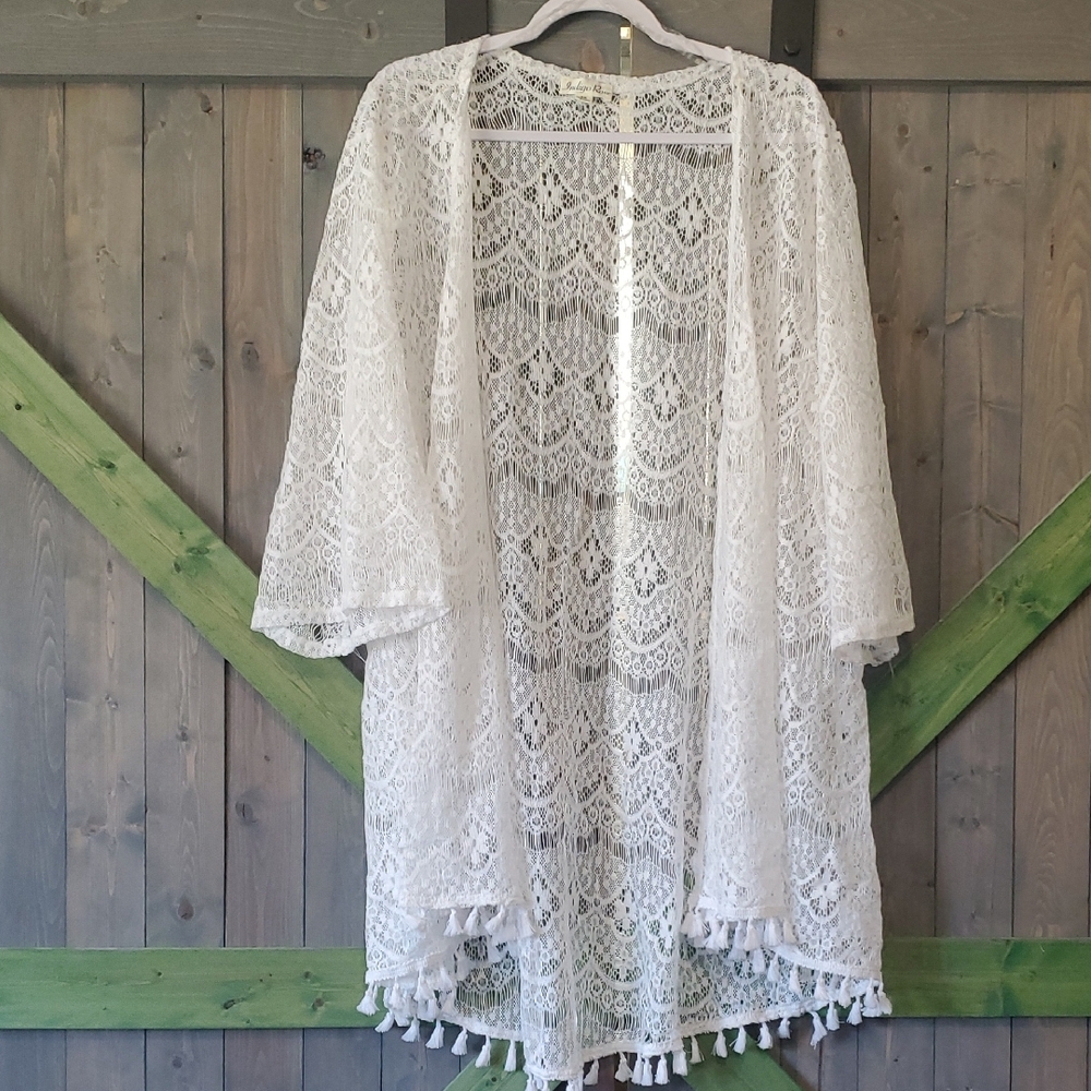 White Lace Kimono with Tassels